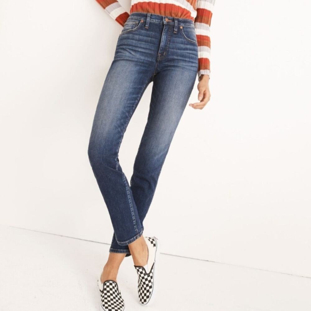Madewell Tall Slim Straight Leg Jeans Mid Rise Dark Hammond Wash Stretch 26 T